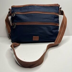 The Sak Blue and Brown Messenger Bag with Leather Accents